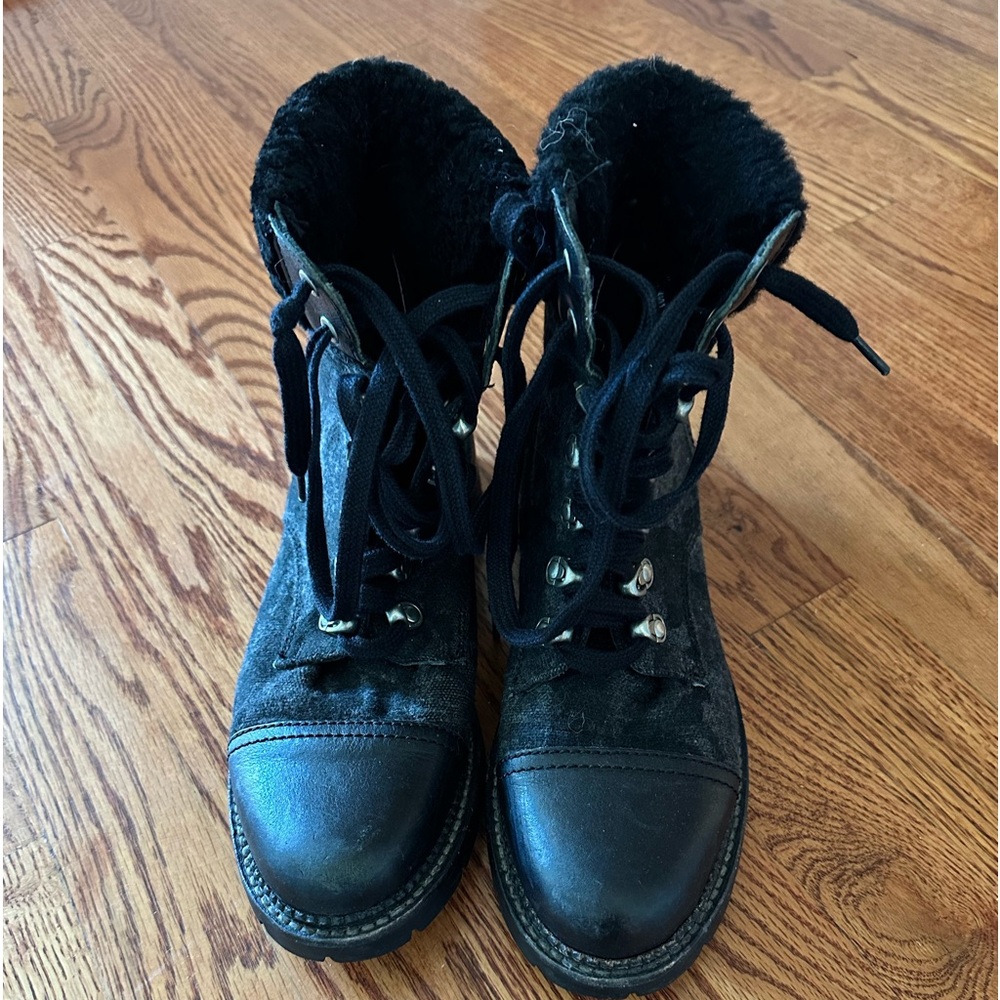 FRYE SAMANTHA CAMOUFLAGE MIXED HIKER BOOTS